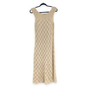 Lauren Ralph Lauren Beige Knit Crochet Maxi Dress Womens Size Large